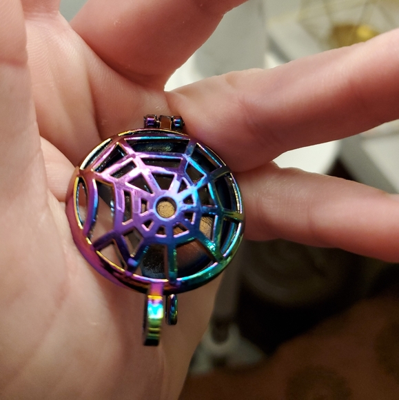 New Carved Rainbow Hematite Spider Web Open Pendant. - Picture 5 of 8